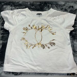 CHANEL White Tee with Gold Accent